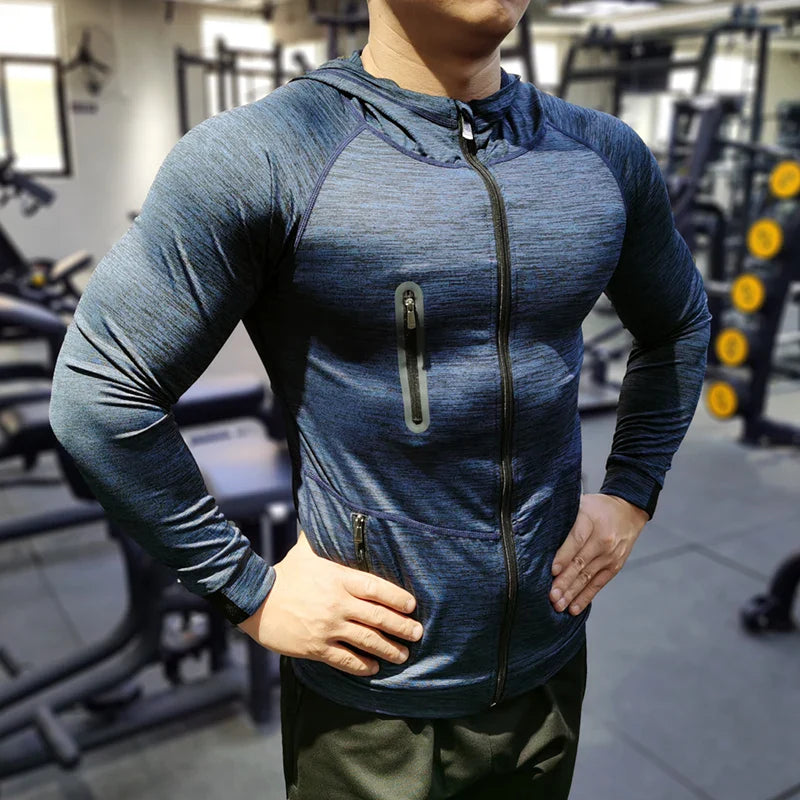 Jaqueta esportiva masculina, jaqueta com capuz, jaqueta para corrida, jaqueta de poliéster, jaqueta respirável, jaqueta de secagem rápida, roupa esportiva masculina, jaqueta para outono, jaqueta para inverno, moda fitness masculina