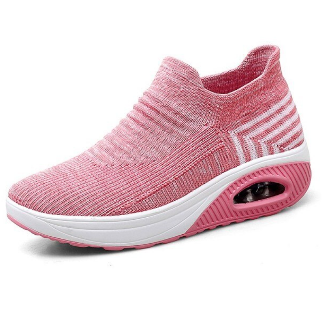 Tênis feminino para caminhada, tênis com plataforma, tênis respirável, tênis confortável, tênis para iniciantes, calçado esportivo feminino, tênis para caminhada plana, tênis feminino com elevação, moda fitness feminina, tênis com palmilha de látex