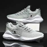 Tênis casual masculino, tênis respirável, tênis com estampa, tênis de verão, calçado masculino leve, tênis com cadarço, tênis de malha, moda casual masculina, calçado confortável, tênis de borracha