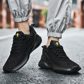 Tênis casual masculino, tênis respirável, tênis com estampa, tênis de verão, calçado masculino leve, tênis com cadarço, tênis de malha, moda casual masculina, calçado confortável, tênis de borracha