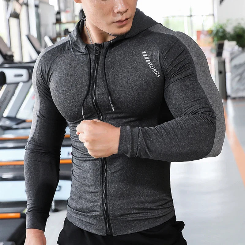 Jaqueta esportiva masculina, jaqueta com capuz, jaqueta para corrida, jaqueta de poliéster, jaqueta respirável, jaqueta de secagem rápida, roupa esportiva masculina, jaqueta para outono, jaqueta para inverno, moda fitness masculina